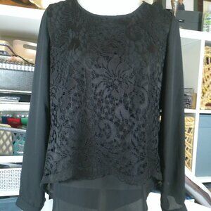 NY Collection Size PS Black Layered Look Lace Top Chiffon High Low Petite S